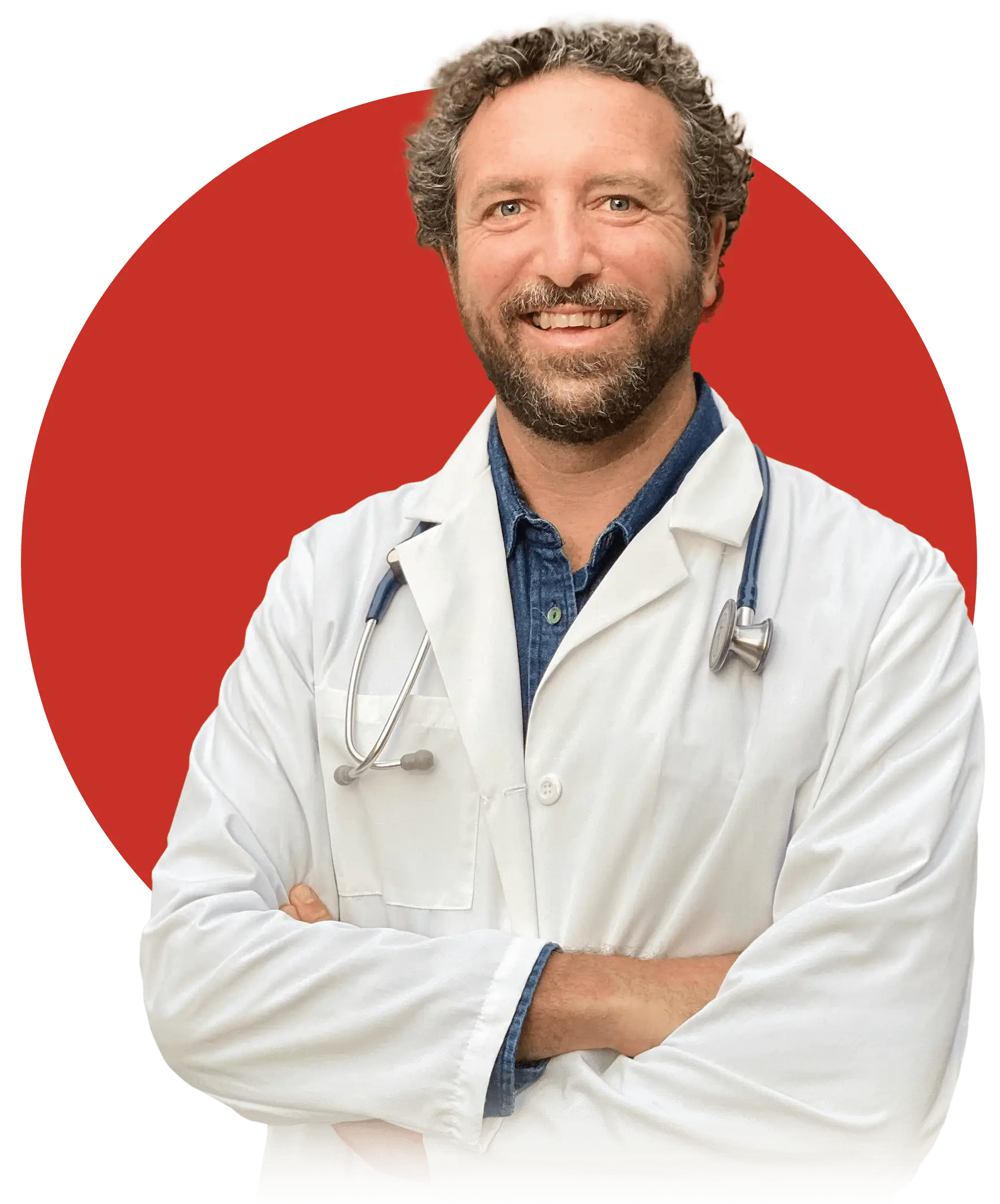 Dr. Josh Levitt promoting Ultra Liver formula in white coat with red background