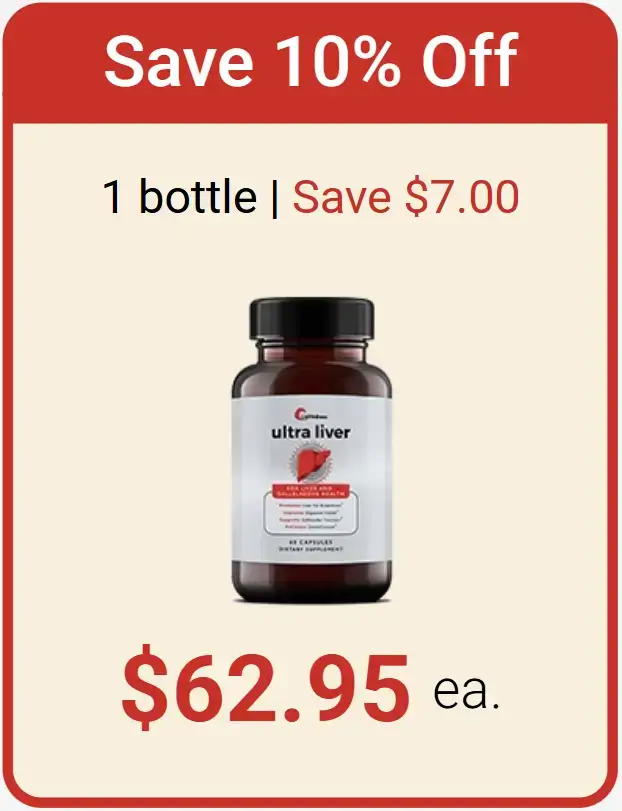 Ultra Liver 1 bottle pricing with 10% off offer in the USA – $62.95 each